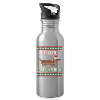 Frohe Dackelnachten - Trinkflasche mit integriertem Trinkhalm - Lightsilver - Rechts