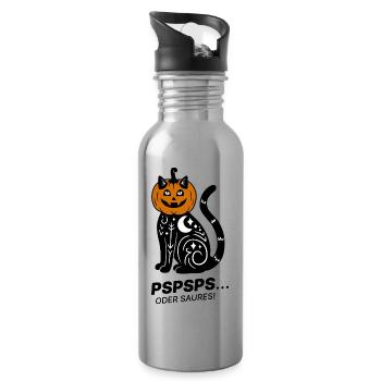 Pspsps oder Saures – Schwarze Katze Halloween - Trinkflasche mit integriertem Trinkhalm - Lightsilver - Rechts