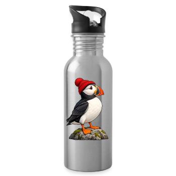 Papageitaucher mit roter Bobble-Mütze - Trinkflasche mit integriertem Trinkhalm - Lightsilver - Rechts