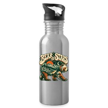 Bär unter Sternen – Berglandschaft Retro - Trinkflasche mit integriertem Trinkhalm - Lightsilver - Rechts