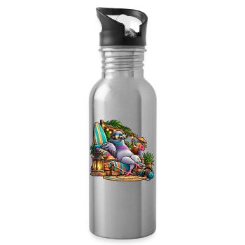 Taube im Tropenurlaub – Entspannter Vogel - Trinkflasche mit integriertem Trinkhalm - Lightsilver - Rechts