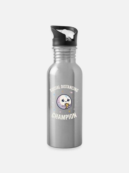 Social Distancing Champion Mond - Trinkflasche mit integriertem Trinkhalm - Lightsilver