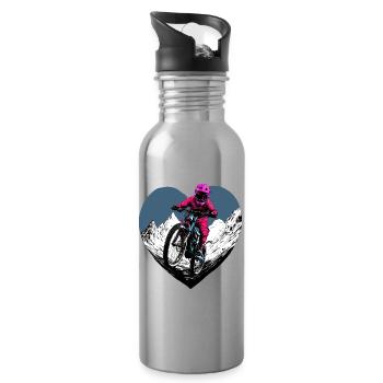 Love Bike / Mountainbiker Herz - Trinkflasche mit integriertem Trinkhalm - Lightsilver - Rechts