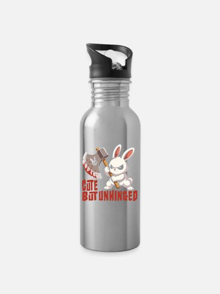 Niedlich, aber durchgeknallt – Wütender Hase - Trinkflasche mit integriertem Trinkhalm - Lightsilver