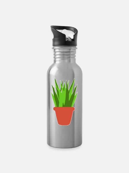 Pflanze im Topf - Trinkflasche mit integriertem Trinkhalm - Lightsilver