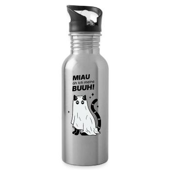 Miau äh ich meine Buuh! - Katze Gespenst Halloween - Trinkflasche mit integriertem Trinkhalm - Lightsilver - Rechts