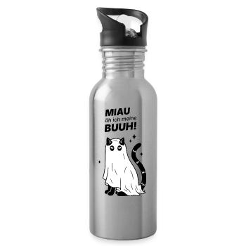 Miau äh ich meine Buuh! - Katze Gespenst Halloween - Trinkflasche mit integriertem Trinkhalm - Lightsilver - Rechts