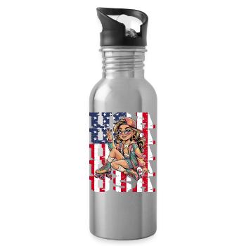  Stylisches USA-Retro-Girl auf Rollschuhen mit - Trinkflasche mit integriertem Trinkhalm - Lightsilver - Rechts