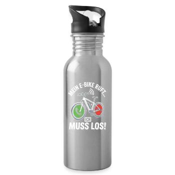 Mein E-Bike Ruft Ich Muss Los Fahrrad Spruch - Trinkflasche mit integriertem Trinkhalm - Lightsilver - Rechts