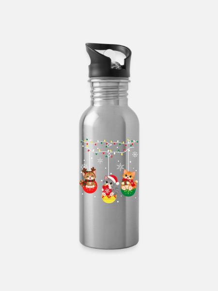 Weihnachtliches Katzenhemd - Trinkflasche mit integriertem Trinkhalm - Lightsilver