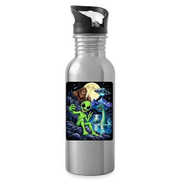 Bigfoot Alien UFO Loch Ness Weltraum Szene Kryptid - Trinkflasche mit integriertem Trinkhalm - Lightsilver - Rechts