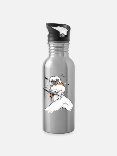 Lemur auf Ast - Trinkflasche mit integriertem Trinkhalm - Lightsilver