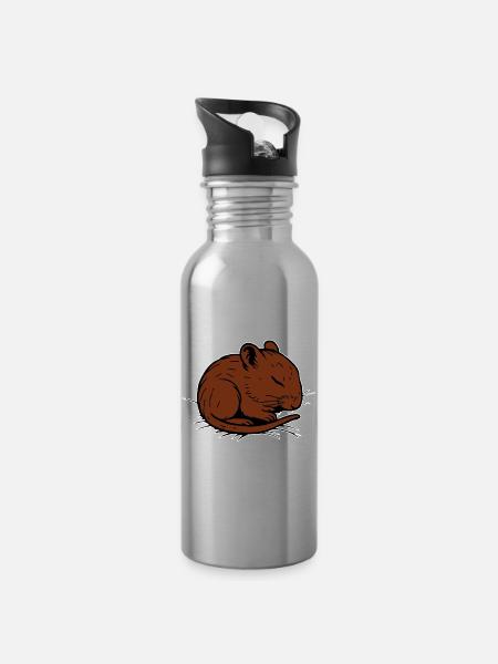 Schlafende Rennmaus - Trinkflasche mit integriertem Trinkhalm - Lightsilver