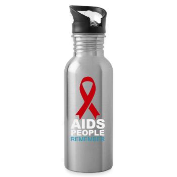 Rotes AIDS-Gedächtnisband - Trinkflasche mit integriertem Trinkhalm - Lightsilver - Rechts