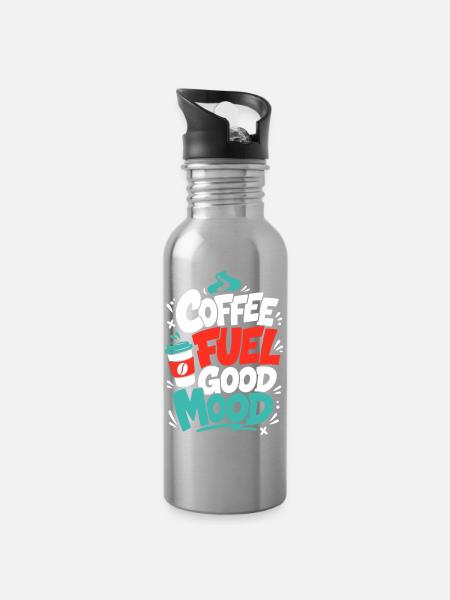 Kaffee – Coffee Fuel Good Mood - Trinkflasche mit integriertem Trinkhalm - Lightsilver