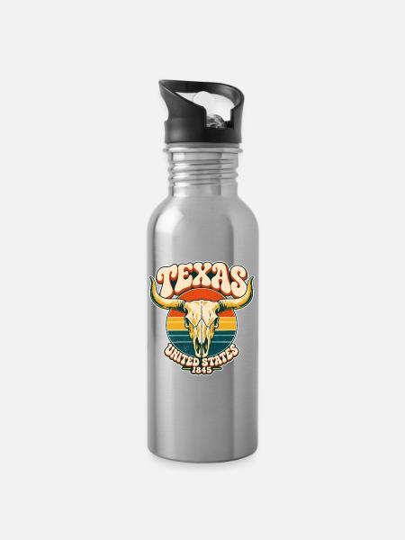 Texas Retro Sonnenuntergang - Trinkflasche mit integriertem Trinkhalm - Lightsilver