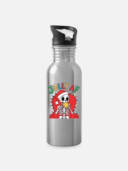 Jolly Af Skelett Mit Weihnachtsmütze - Trinkflasche mit integriertem Trinkhalm - Lightsilver
