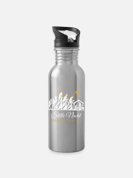Weihnachtspullover christlich Krippe Stille Nacht - Trinkflasche mit integriertem Trinkhalm - Lightsilver