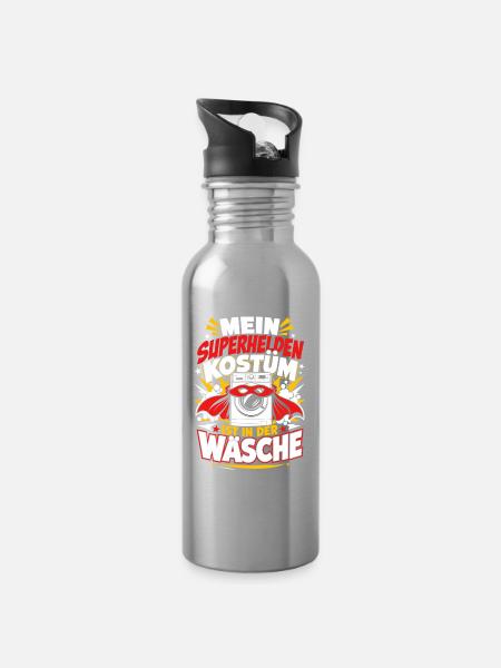 Superhelden Kostüm in der Wäsche - Trinkflasche mit integriertem Trinkhalm - Lightsilver