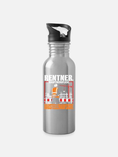 Rentner Hauptberuflich Baustellenaufsicht Rente - Trinkflasche mit integriertem Trinkhalm - Lightsilver