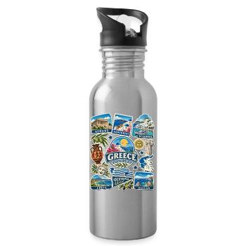 Griechenland Reisesticker - Trinkflasche mit integriertem Trinkhalm - Lightsilver - Rechts