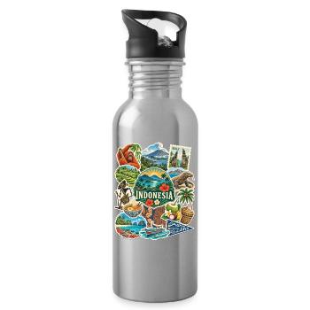 Indonesien Reisesticker - Trinkflasche mit integriertem Trinkhalm - Lightsilver - Rechts
