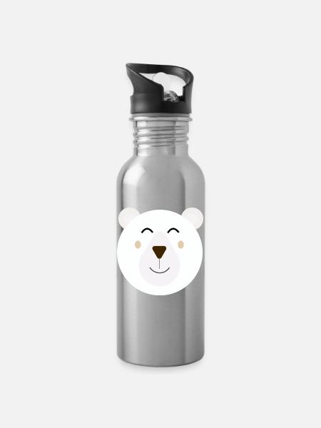Süßer glücklicher Eisbär - Trinkflasche mit integriertem Trinkhalm - Lightsilver