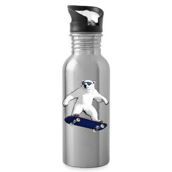 Skateboarder Eisbär - Trinkflasche mit integriertem Trinkhalm - Lightsilver - Rechts