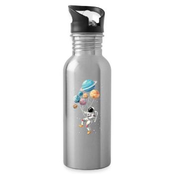 Astronaut mit Ballons Planeten Raumfahrt - Trinkflasche mit integriertem Trinkhalm - Lightsilver - Rechts