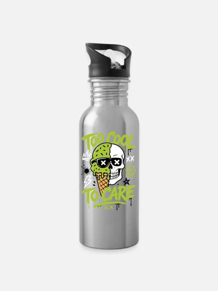 Eis-Totenkopf – Too Cool to Care - Trinkflasche mit integriertem Trinkhalm - Lightsilver