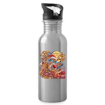 Cooles Rentier mit Sonnenbrille Weihnachten - Trinkflasche mit integriertem Trinkhalm - Lightsilver - Rechts