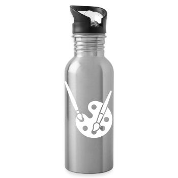 Malerei, Farbpalette, Pinsel, Kunst Symbol - Trinkflasche mit integriertem Trinkhalm - Lightsilver - Rechts