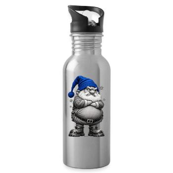 Grimmiger Weihnachtsgnom in Blauer Mütze - Trinkflasche mit integriertem Trinkhalm - Lightsilver - Rechts