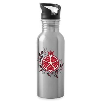 Granatapfel mit Blumen - Botanische Kunst - Trinkflasche mit integriertem Trinkhalm - Lightsilver - Rechts