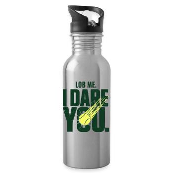 Tennis Lob Me. I Dare You, Smash Spruch - Trinkflasche mit integriertem Trinkhalm - Lightsilver - Rechts