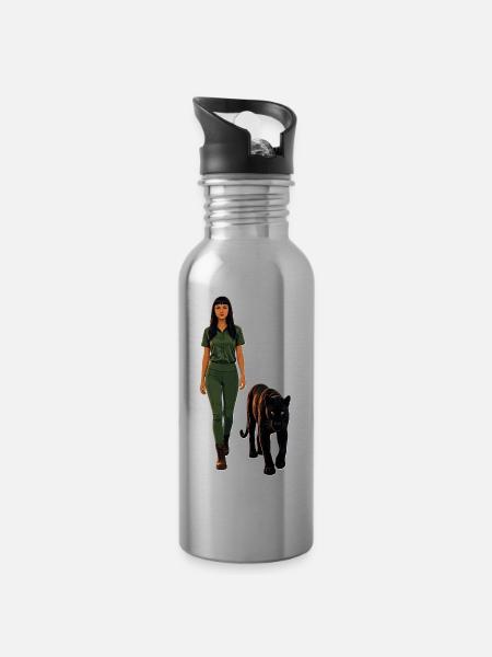 Panther - Trinkflasche mit integriertem Trinkhalm - Lightsilver