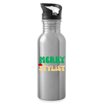 Frohe Stylistin Weihnachten Friseur Salon Geschenk - Trinkflasche mit integriertem Trinkhalm - Lightsilver - Rechts