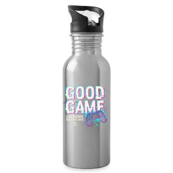 Neon Retro Game Graffiti - Trinkflasche mit integriertem Trinkhalm - Lightsilver - Rechts