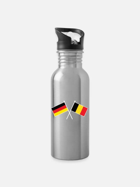 Deutschland & Belgien Flaggen - Partnerschaft - Trinkflasche mit integriertem Trinkhalm - Lightsilver