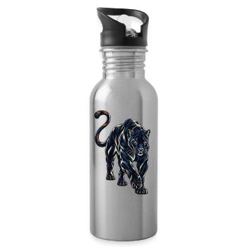 Schwarzer Panther - Trinkflasche mit integriertem Trinkhalm - Lightsilver - Rechts