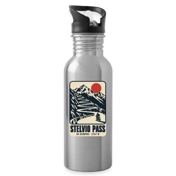 Stelvio Pass 48 Haarnadeln Vintage-Motorradplakat - Trinkflasche mit integriertem Trinkhalm - Lightsilver - Rechts