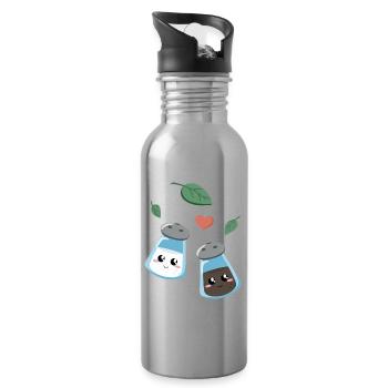 Niedliches Küchenmotiv mit Salz und Pfeffer - Trinkflasche mit integriertem Trinkhalm - Lightsilver - Rechts