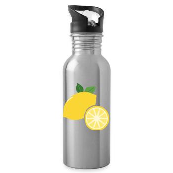 Zitrone mit Zitronenscheibe - Frucht Motiv - Trinkflasche mit integriertem Trinkhalm - Lightsilver - Rechts