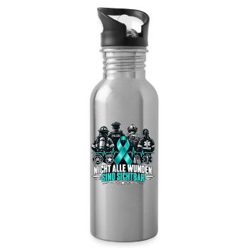 Nicht alle Wunden sind sichtbar – PTBS Polizei - Trinkflasche mit integriertem Trinkhalm - Lightsilver - Rechts