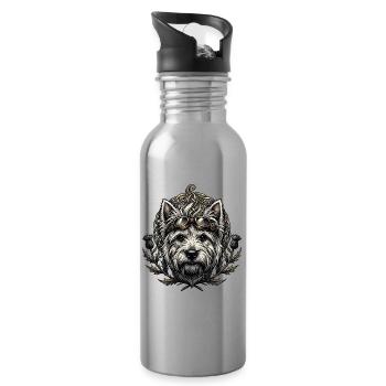 Steampunk-Hund mit Brille und keltischem Knoten - Trinkflasche mit integriertem Trinkhalm - Lightsilver - Rechts