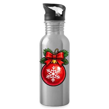 Rote Weihnachtkugel mit Schneeflocke - Trinkflasche mit integriertem Trinkhalm - Lightsilver - Rechts