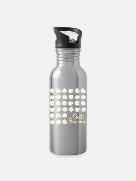 Gute Besserung wünschen, Gänseblümchen - Trinkflasche mit integriertem Trinkhalm - Lightsilver