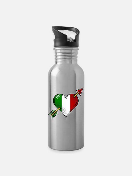 Italien Flagge Herz mit Pfeil - Trinkflasche mit integriertem Trinkhalm - Lightsilver