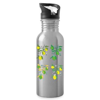 Zitronenzweig Blütenmuster - Trinkflasche mit integriertem Trinkhalm - Lightsilver - Rechts