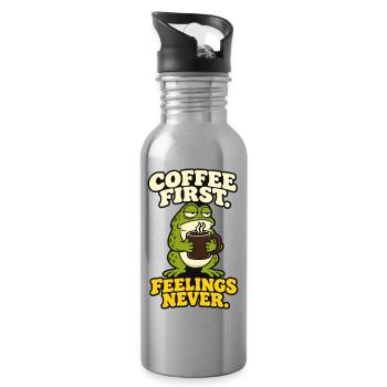 Kaffee zuerst Gefühle nie lustig Grummeliger Frosch - Trinkflasche mit integriertem Trinkhalm - Lightsilver - Rechts